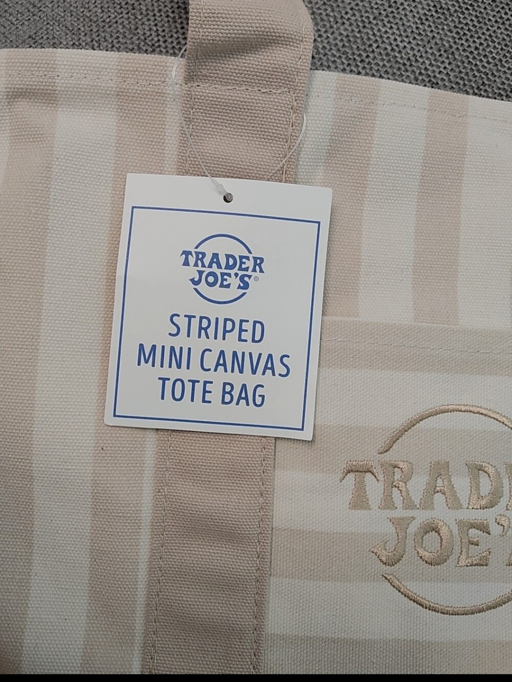 [New] Trader Joe's Striped Mini Canvas Tote Bag - Beige - Picture 2 of 2